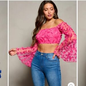 Peach Love California Hot Pink 3D Floral Blouse